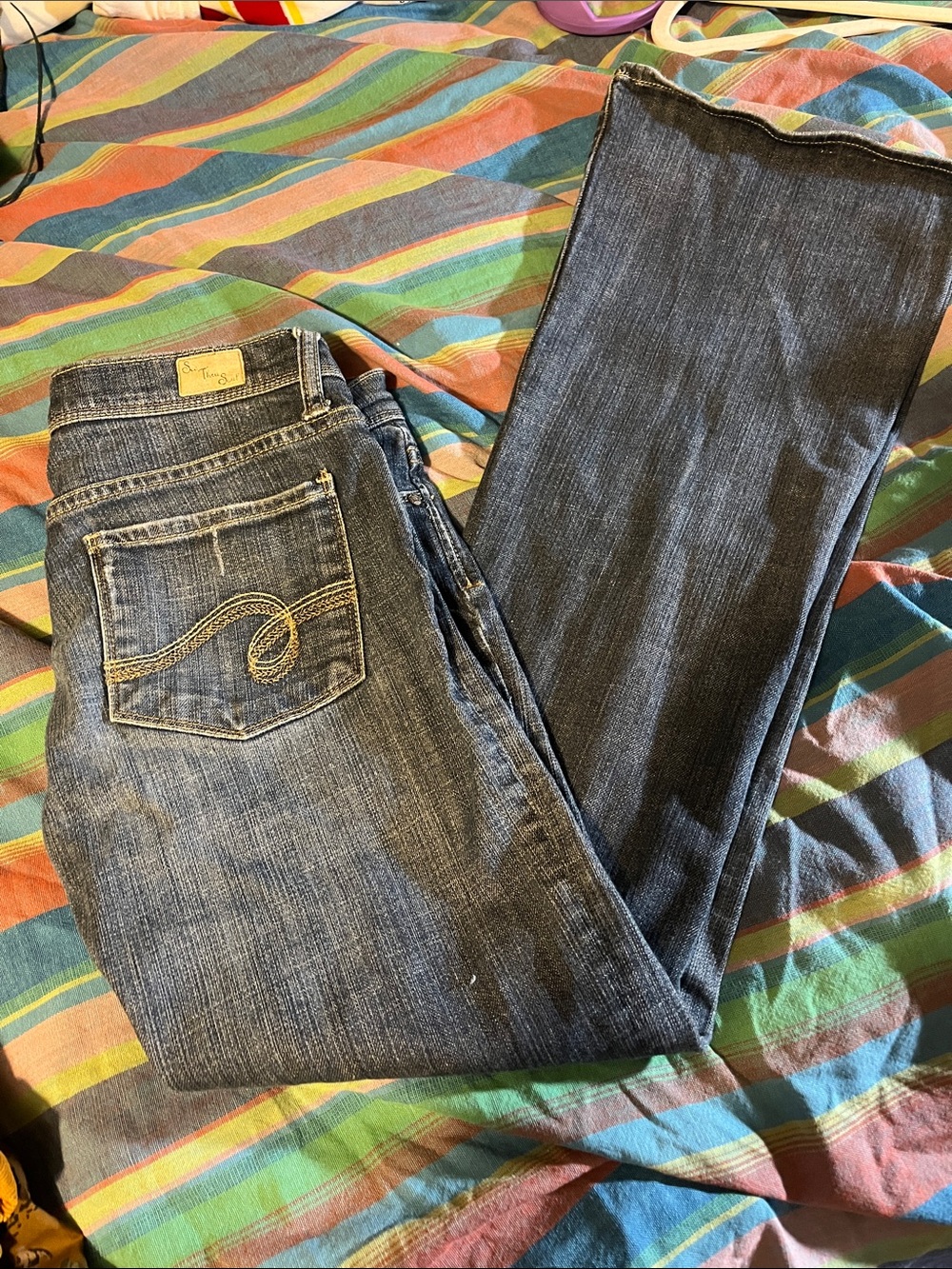See Thru Soul Women's Dark Blue Boot Cut Jeans with Contrast Stitching